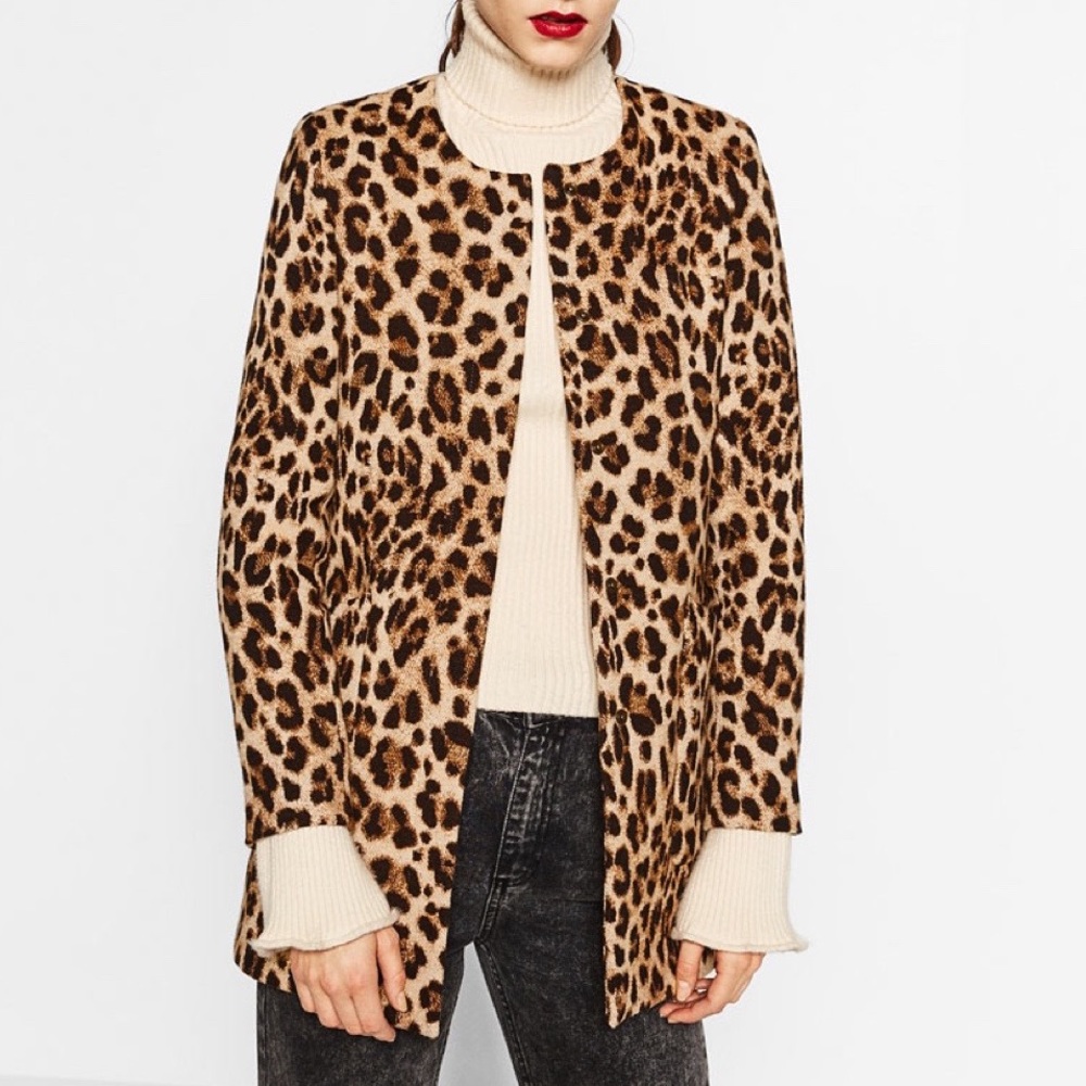 Zara Leopard Car Coat Jacket Medium
